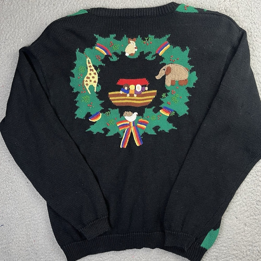 Vintage 90s Susan Bristol Cardigan Sweater Noah's Ark Rainbows Womens Medium - Picture 2 of 8